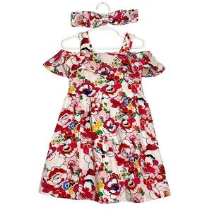 Janie And Jack Toddler Girl Outfit Dress With Matching Headband Floral Size 3